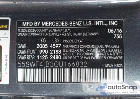 2016 Mercedes-Benz C 300 from USA, damaged, VIN 55SWF4JB3GU166832
